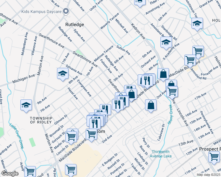 map of restaurants, bars, coffee shops, grocery stores, and more near 430 Ridley Avenue in Folsom