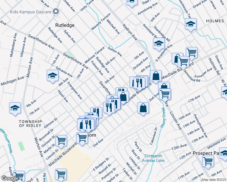 map of restaurants, bars, coffee shops, grocery stores, and more near 405 Folsom Avenue in Folsom