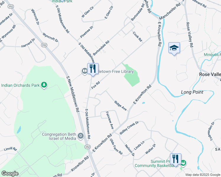 map of restaurants, bars, coffee shops, grocery stores, and more near 126 Spring Street in Media