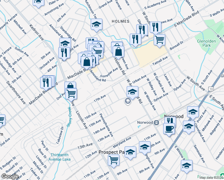map of restaurants, bars, coffee shops, grocery stores, and more near 626 17th Avenue in Prospect Park