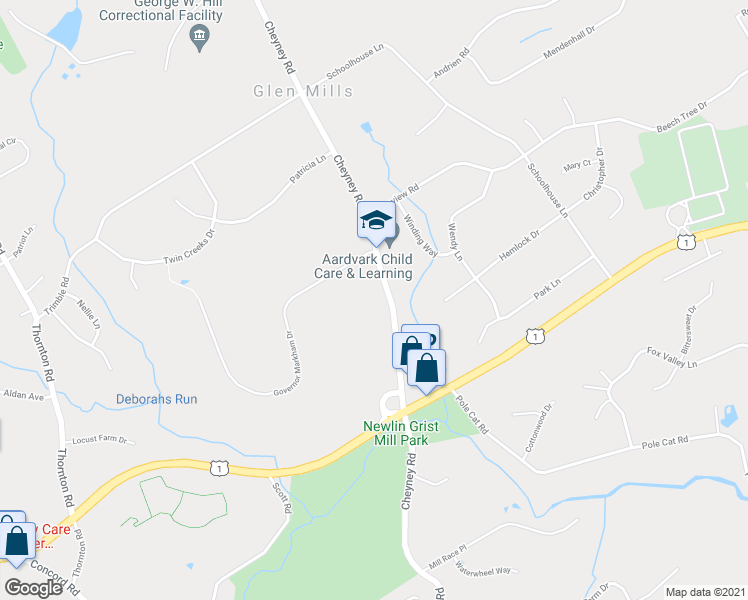 map of restaurants, bars, coffee shops, grocery stores, and more near 302 Cheyney Road in Glen Mills