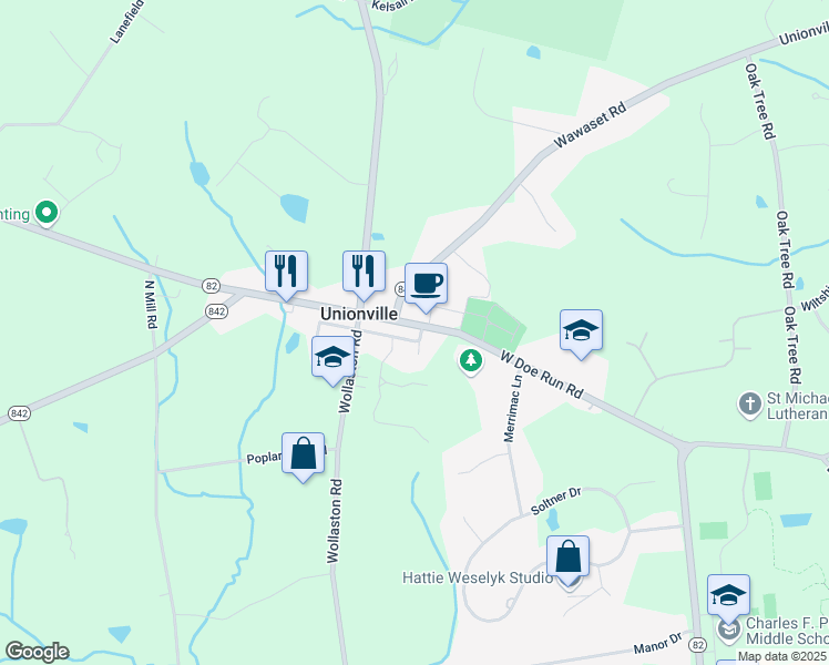 map of restaurants, bars, coffee shops, grocery stores, and more near 15 Cemetery Lane in Kennett Square
