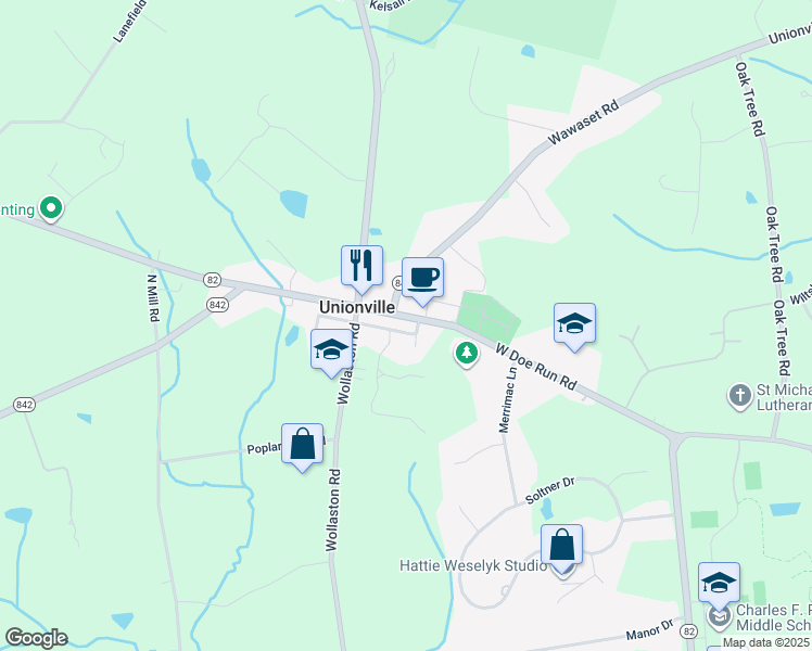 map of restaurants, bars, coffee shops, grocery stores, and more near 15 Cemetery Lane in Kennett Square