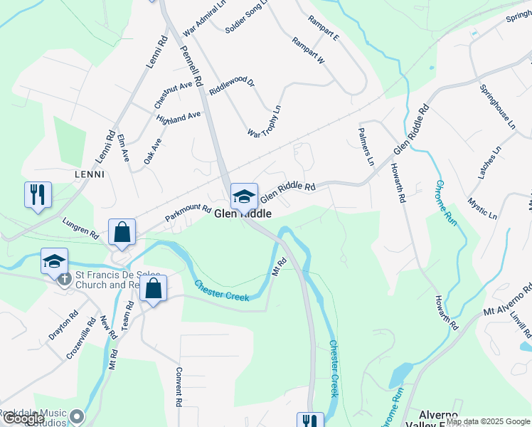 map of restaurants, bars, coffee shops, grocery stores, and more near 209 Pennsgrove Court in Media