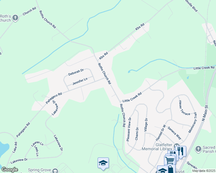 map of restaurants, bars, coffee shops, grocery stores, and more near 1168 Roth Church Road in Spring Grove