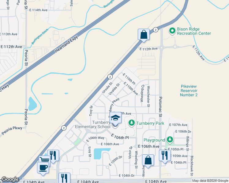 map of restaurants, bars, coffee shops, grocery stores, and more near 10948 Ursula Street in Commerce City