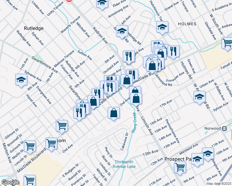 map of restaurants, bars, coffee shops, grocery stores, and more near 420a MacDade Boulevard in Folsom