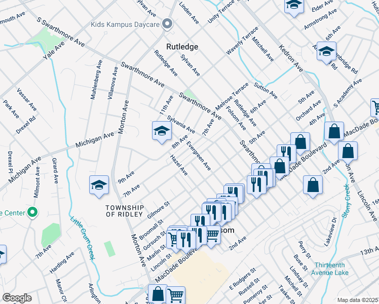 map of restaurants, bars, coffee shops, grocery stores, and more near 622 7th Avenue in Folsom