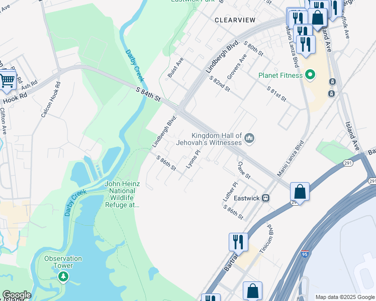 map of restaurants, bars, coffee shops, grocery stores, and more near 8434 Madison Place in Philadelphia
