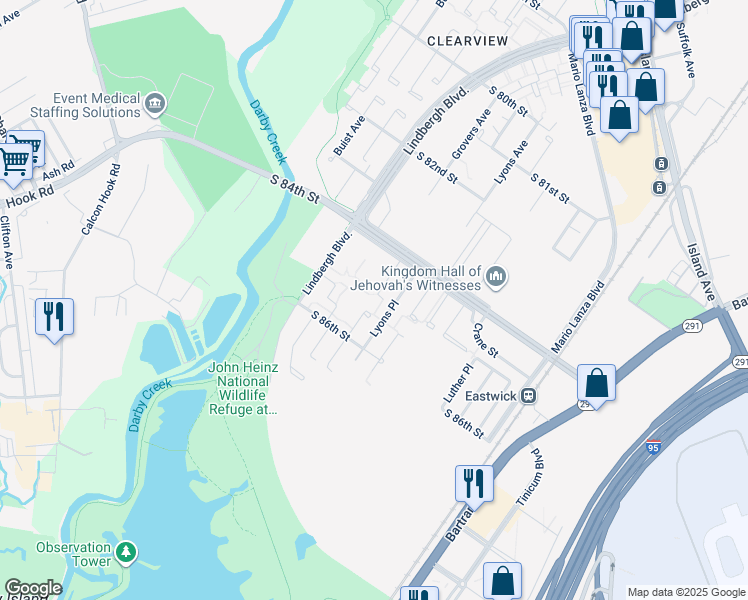 map of restaurants, bars, coffee shops, grocery stores, and more near 8434 Madison Place in Philadelphia