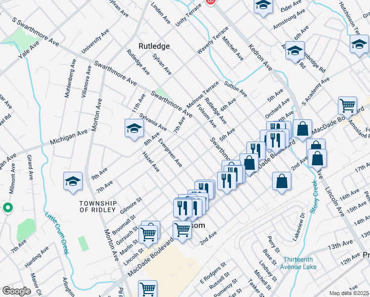 map of restaurants, bars, coffee shops, grocery stores, and more near 550 Sylvania Avenue in Folsom