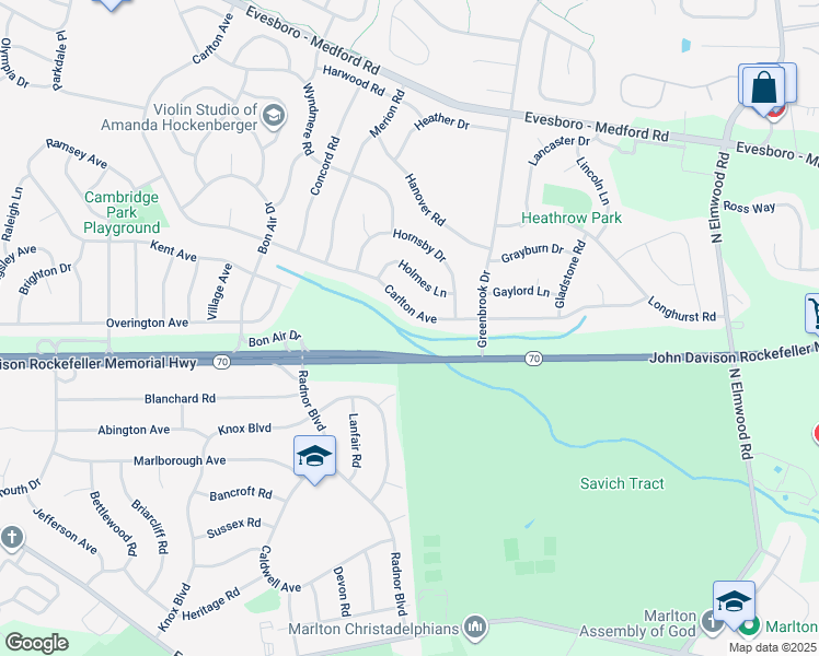 map of restaurants, bars, coffee shops, grocery stores, and more near 66 Carlton Avenue in Evesham