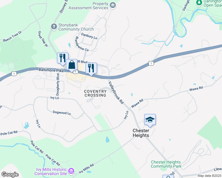 map of restaurants, bars, coffee shops, grocery stores, and more near 202 West Baltimore Pike in Media