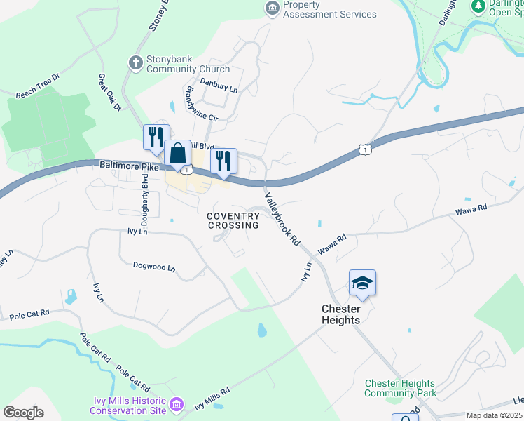 map of restaurants, bars, coffee shops, grocery stores, and more near 202 West Baltimore Pike in Media