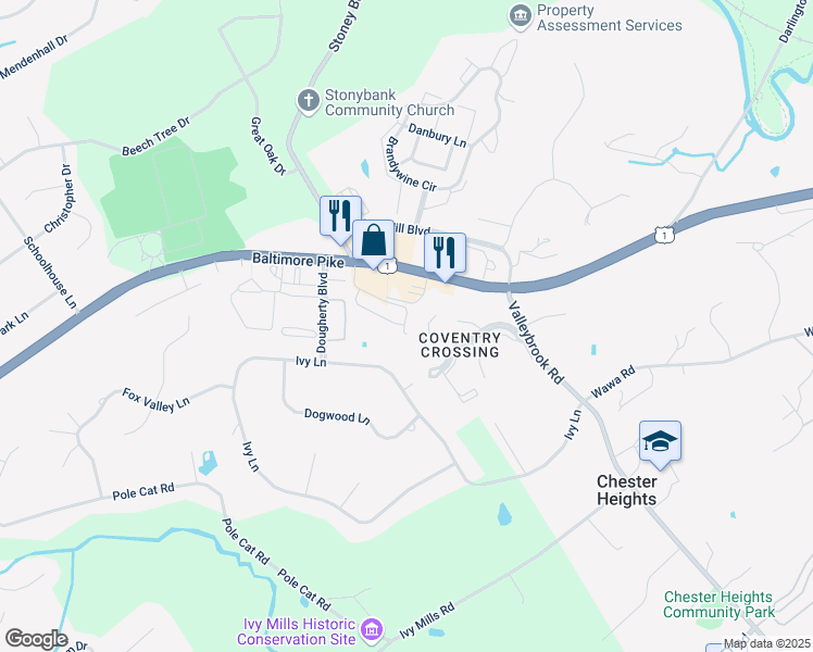 map of restaurants, bars, coffee shops, grocery stores, and more near 4304 Lydia Hollow Drive in Glen Mills