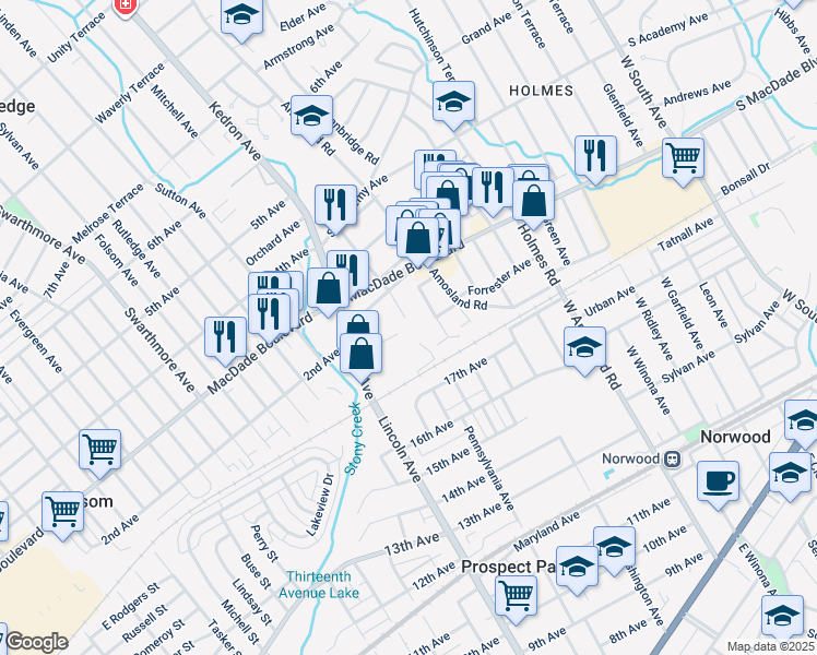map of restaurants, bars, coffee shops, grocery stores, and more near 1942 Oak Leaf Lane in Holmes