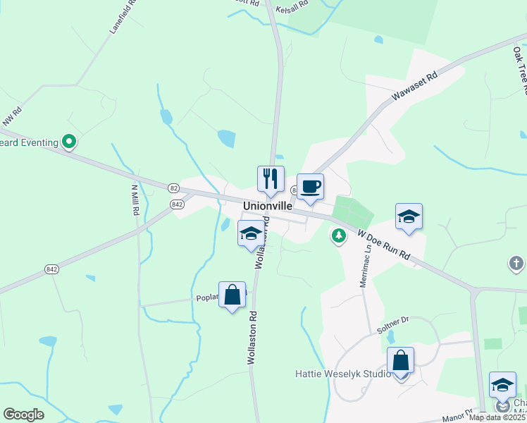map of restaurants, bars, coffee shops, grocery stores, and more near in Unionville