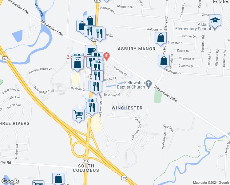 map of restaurants, bars, coffee shops, grocery stores, and more near 4436 Earlsfield Loop in Groveport