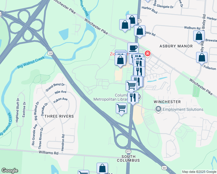 map of restaurants, bars, coffee shops, grocery stores, and more near 4074 Overhill Way in Groveport