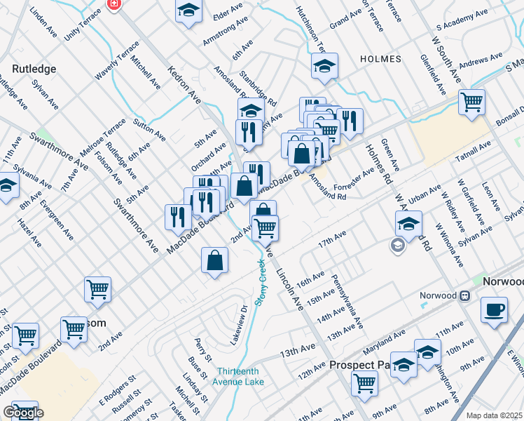 map of restaurants, bars, coffee shops, grocery stores, and more near 225 Kedron Avenue in Folsom