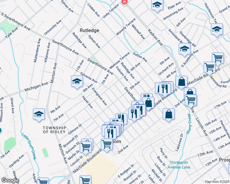 map of restaurants, bars, coffee shops, grocery stores, and more near 528 Sylvania Avenue in Folsom