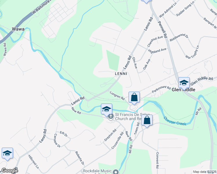map of restaurants, bars, coffee shops, grocery stores, and more near 361 Lenni Road in Rose Valley