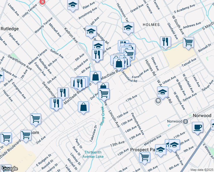 map of restaurants, bars, coffee shops, grocery stores, and more near 1924 Parker Avenue in Holmes