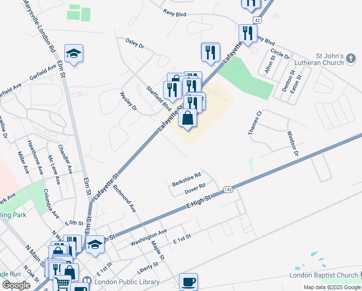 map of restaurants, bars, coffee shops, grocery stores, and more near 216 Lafayette Street in London