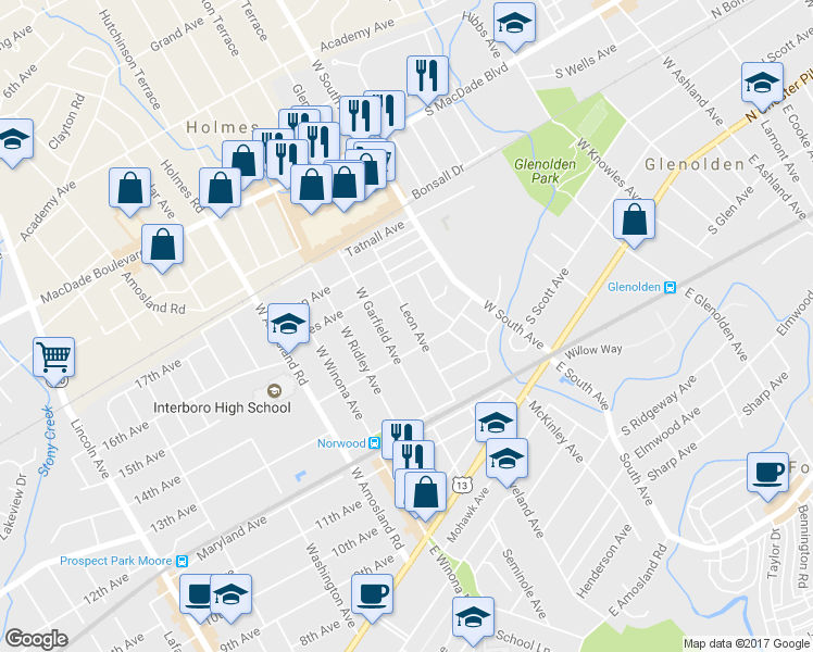 map of restaurants, bars, coffee shops, grocery stores, and more near 218 Leon Avenue in Norwood