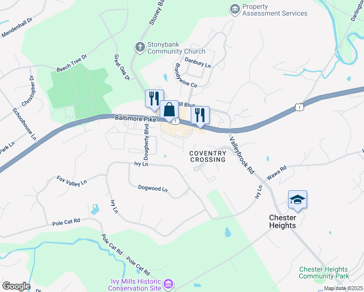 map of restaurants, bars, coffee shops, grocery stores, and more near 2106 Lydia Hollow Drive in Chester Heights
