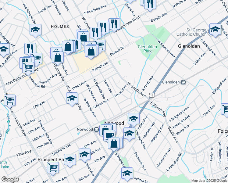 map of restaurants, bars, coffee shops, grocery stores, and more near 209 Leon Avenue in Norwood