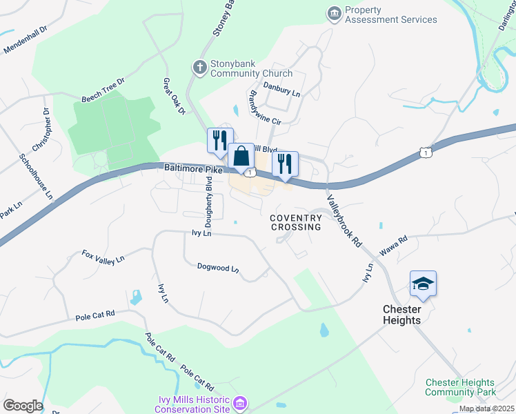 map of restaurants, bars, coffee shops, grocery stores, and more near 2114 Lydia Hollow Drive in Chester Heights