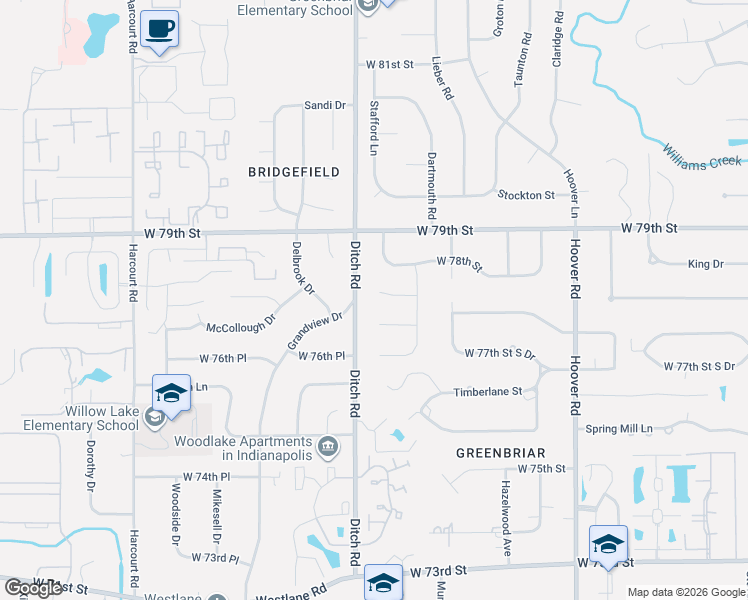 map of restaurants, bars, coffee shops, grocery stores, and more near 1314 Walston Court in Indianapolis