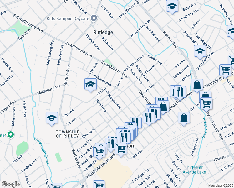 map of restaurants, bars, coffee shops, grocery stores, and more near 715 6th Avenue in Folsom