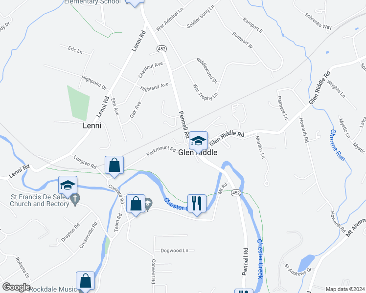 map of restaurants, bars, coffee shops, grocery stores, and more near 306 Burnt Church Court in Media