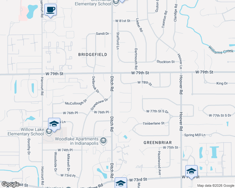 map of restaurants, bars, coffee shops, grocery stores, and more near 1314 Walston Court in Indianapolis