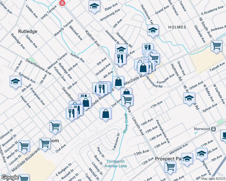 map of restaurants, bars, coffee shops, grocery stores, and more near 420a MacDade Boulevard in Folsom