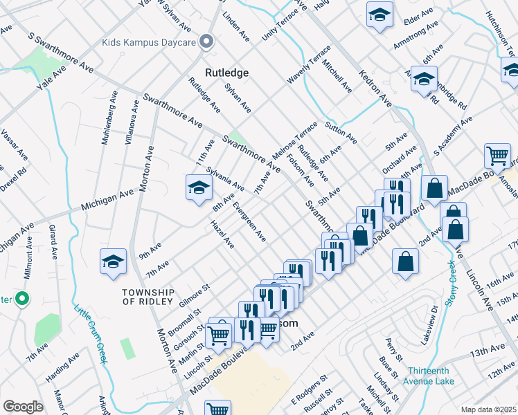map of restaurants, bars, coffee shops, grocery stores, and more near 715 6th Avenue in Folsom