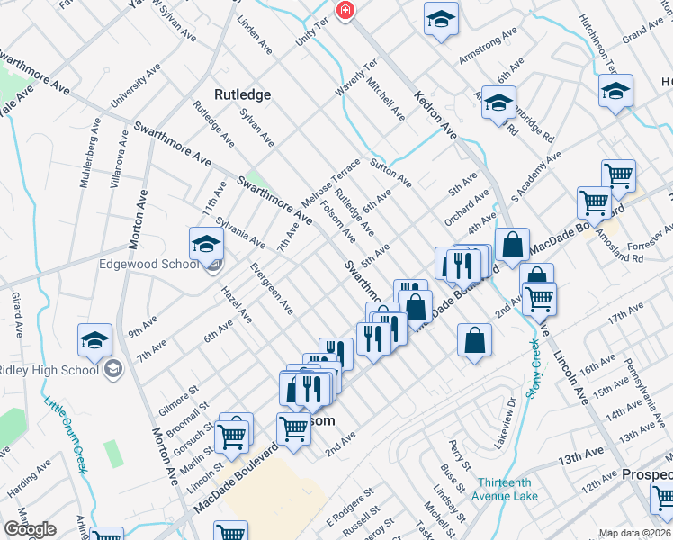 map of restaurants, bars, coffee shops, grocery stores, and more near 516 Ridley Avenue in Folsom