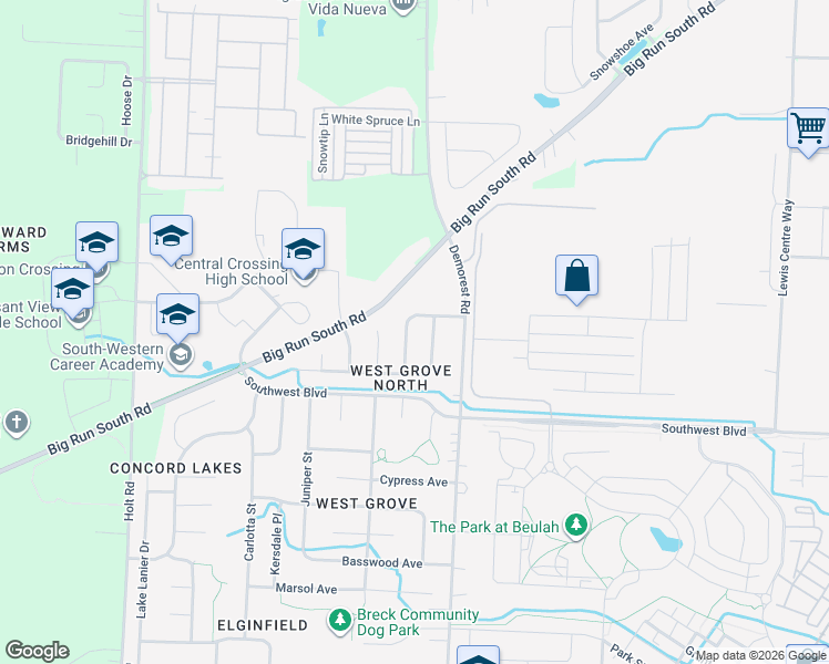 map of restaurants, bars, coffee shops, grocery stores, and more near 3420 Mulberry St in Grove City