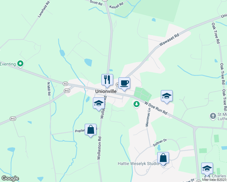 map of restaurants, bars, coffee shops, grocery stores, and more near 1711 West Doe Run Road in Kennett Square