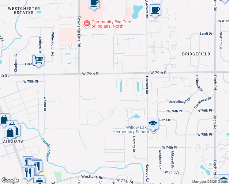 map of restaurants, bars, coffee shops, grocery stores, and more near 7805 Marquis Lane in Indianapolis