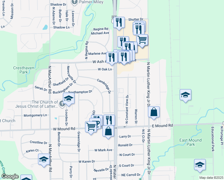 map of restaurants, bars, coffee shops, grocery stores, and more near 4000 Cambridge Drive in Decatur