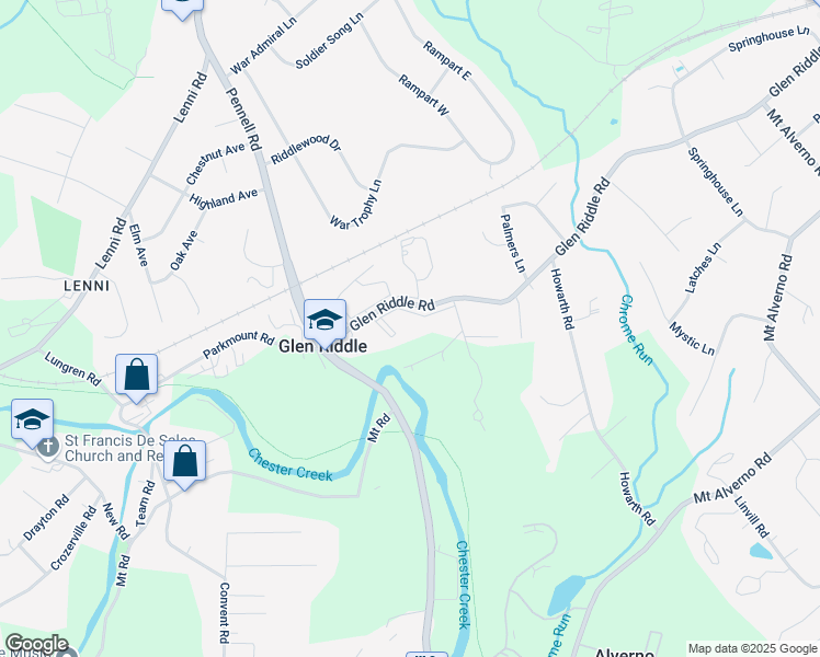 map of restaurants, bars, coffee shops, grocery stores, and more near 274 Glen Riddle Road in Media