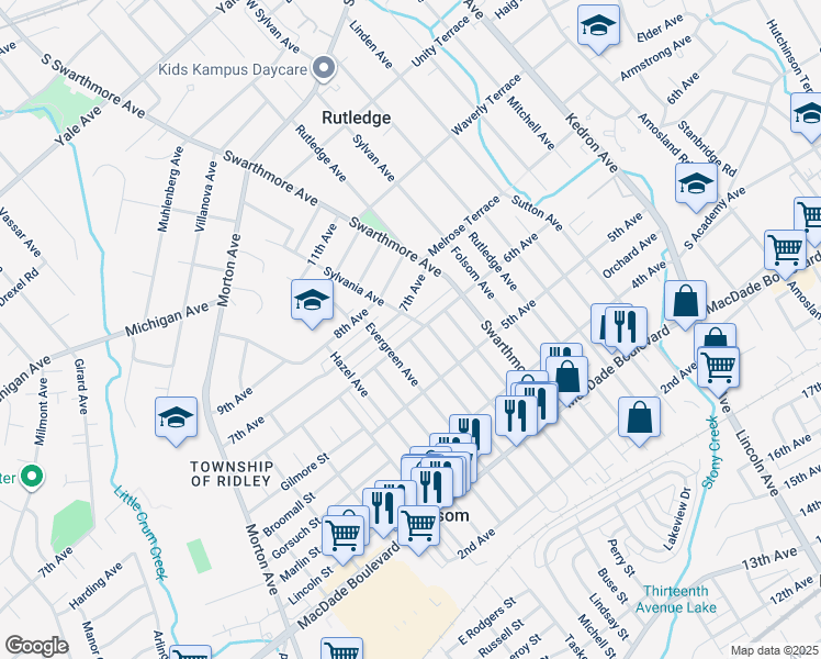 map of restaurants, bars, coffee shops, grocery stores, and more near 717 6th Avenue in Folsom