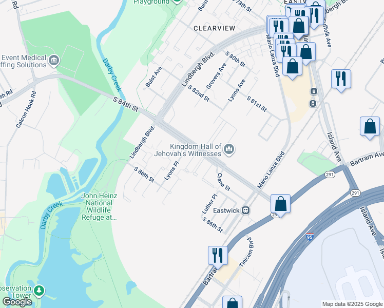 map of restaurants, bars, coffee shops, grocery stores, and more near 8403 Gibbs Pl in Philadelphia