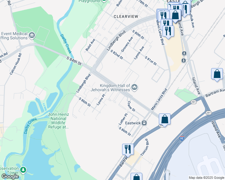 map of restaurants, bars, coffee shops, grocery stores, and more near 8403 Gibbs Pl in Philadelphia