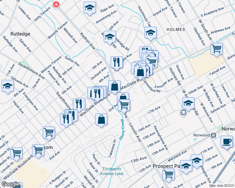 map of restaurants, bars, coffee shops, grocery stores, and more near 225 Kedron Avenue in Folsom