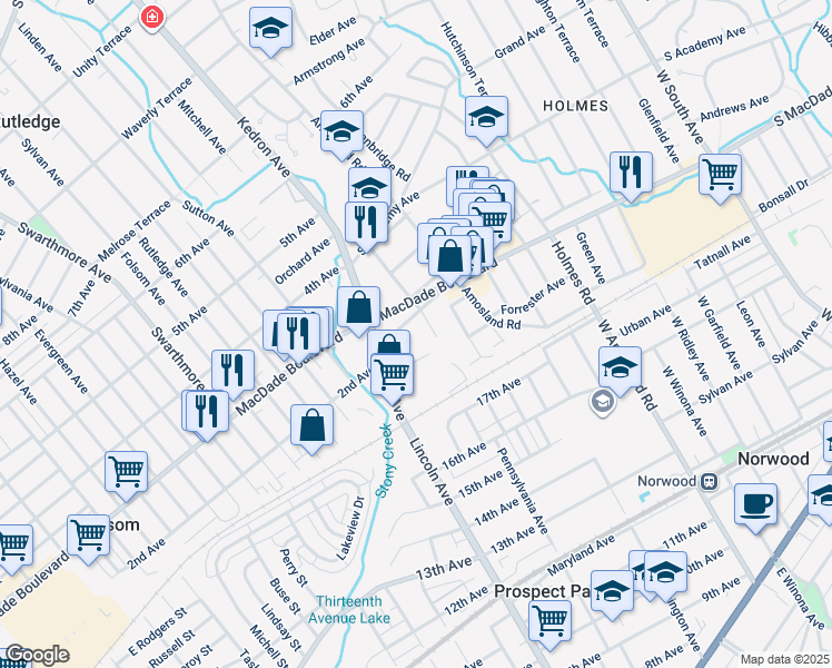 map of restaurants, bars, coffee shops, grocery stores, and more near 1924 Parker Avenue in Holmes