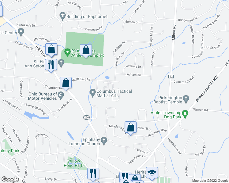 map of restaurants, bars, coffee shops, grocery stores, and more near 908 Jennifer Leanne Circle in Pickerington